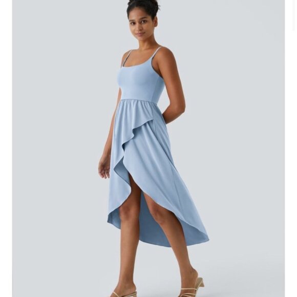 NEW Halara Breezeful High-Low Flowy Side-Slit Quick Dry Midi Dress Medium Blue - Picture 1 of 9